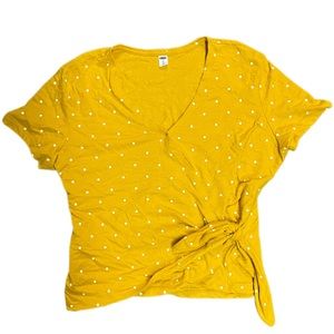 Mustard and White Polka Dot Shirt with Tie Hem